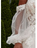 Beaded Ivory Lace Sequined Tulle Wedding Dress With Detachable Sleeves